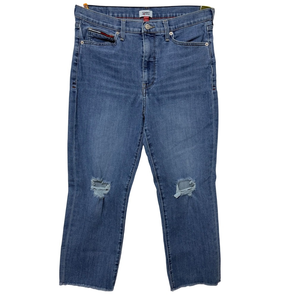 Tommy Jeans Straight Leg Jeans‎ Womens 12/31 Blue Excellent Distressed Raw Hem